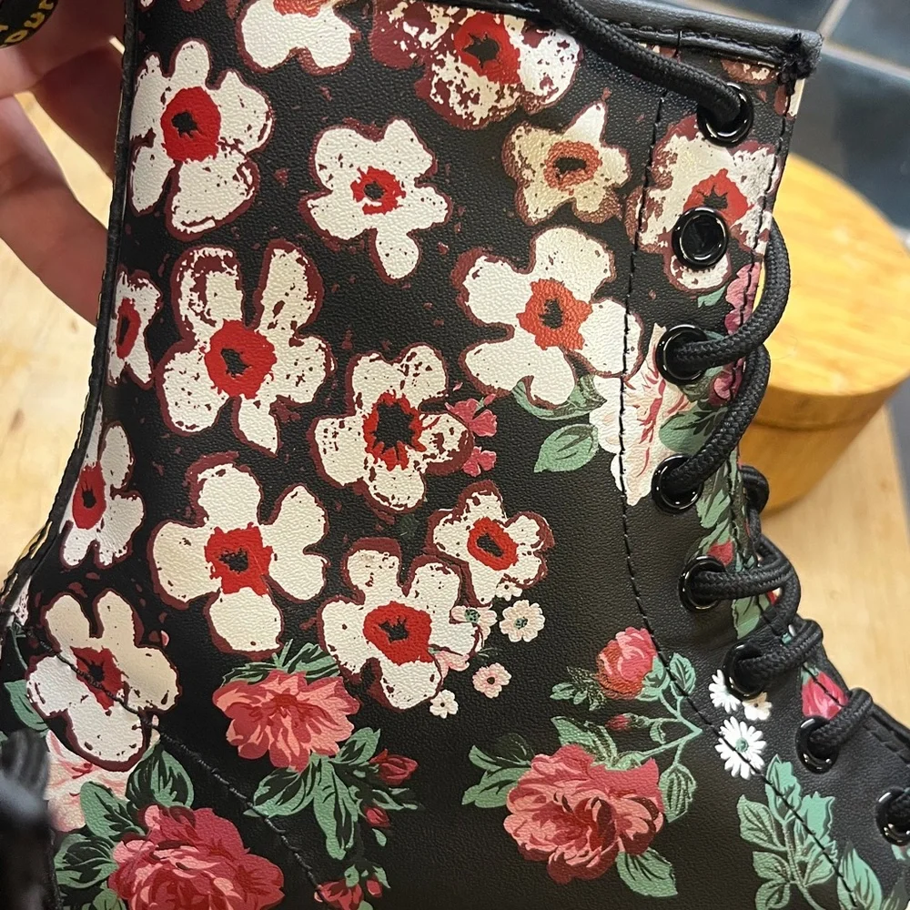 Dr.Martens 1460 Pascal 90's Retro Style Floral/Leather Mash Up Boots - Picture 12 of 17